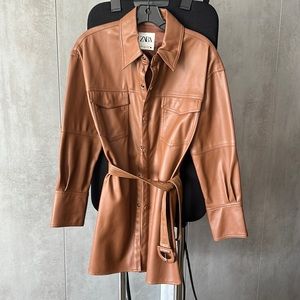 Zara Faux Leather Belted Mini Dress/Shirt